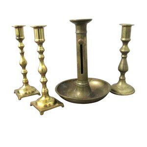 Antique Brass Candlesticks Set Of 4 Candle Holders 7.5"